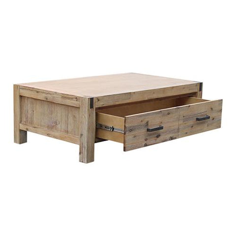 Coffee Table Solid Acacia Wood & Veneer 1 Drawers Storage Oak