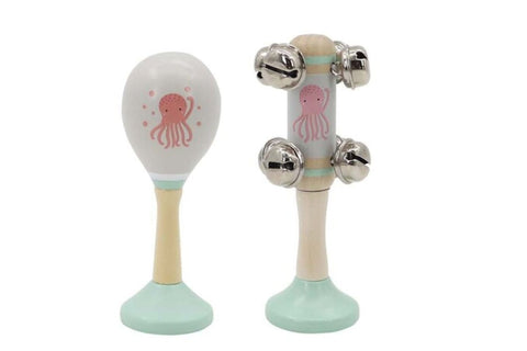 Octopus Wooden Maraca & Bell Stick Set