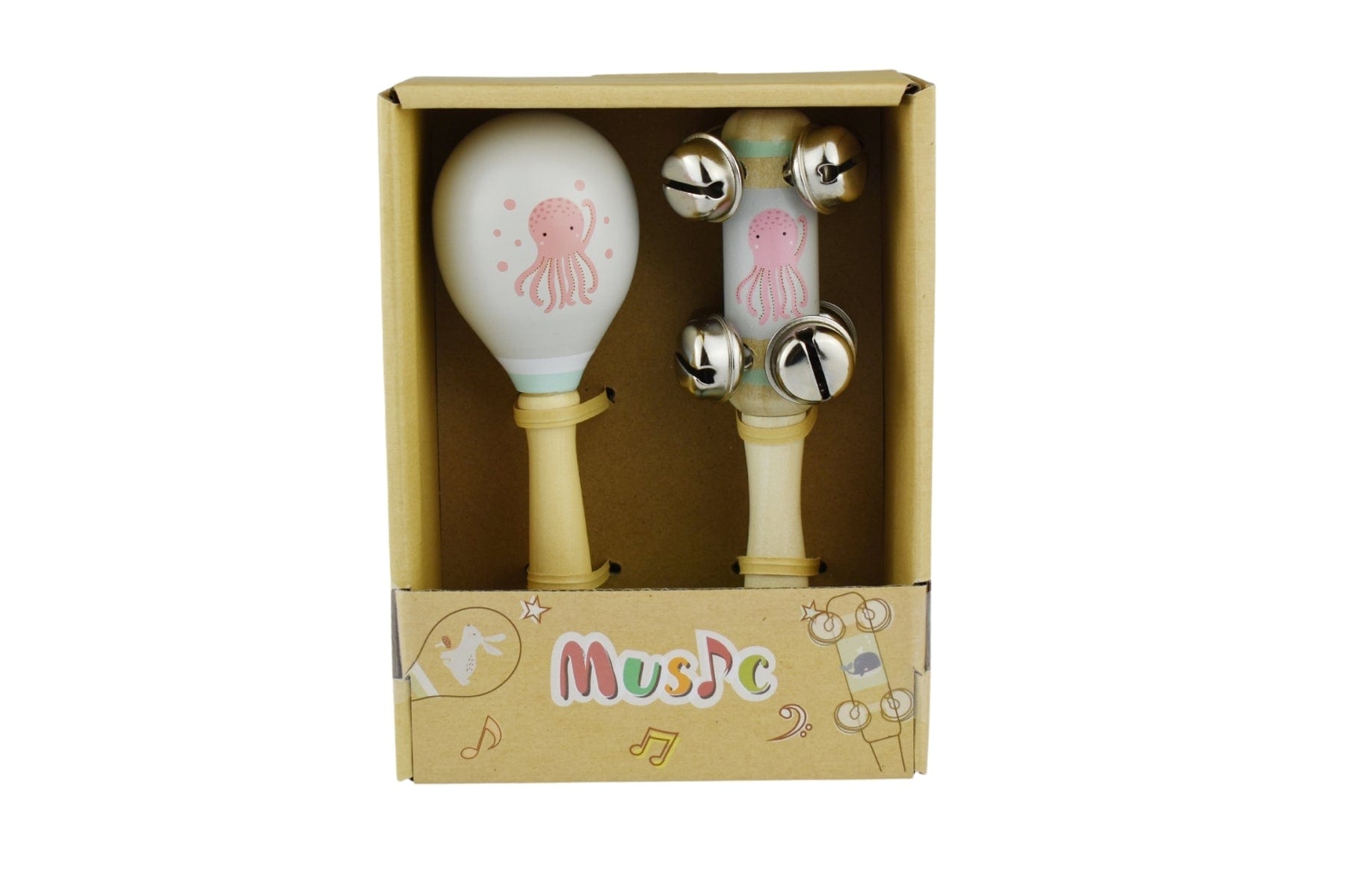 Octopus Wooden Maraca & Bell Stick Set