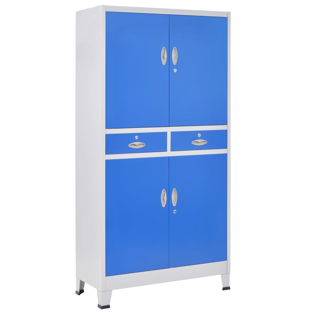 Office Cabinet with 4 Doors Metal 90x40x180 cm Grey and Blue