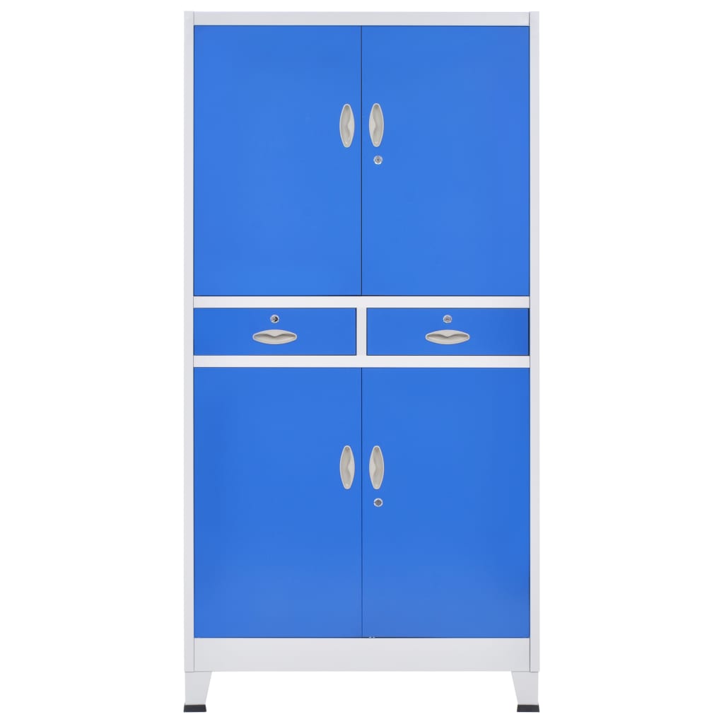 Office Cabinet with 4 Doors Metal 90x40x180 cm Grey and Blue