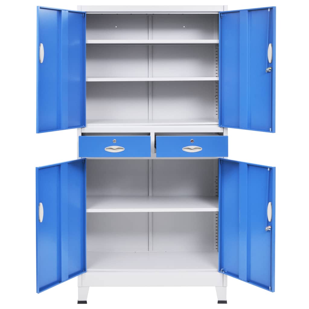 Office Cabinet with 4 Doors Metal 90x40x180 cm Grey and Blue