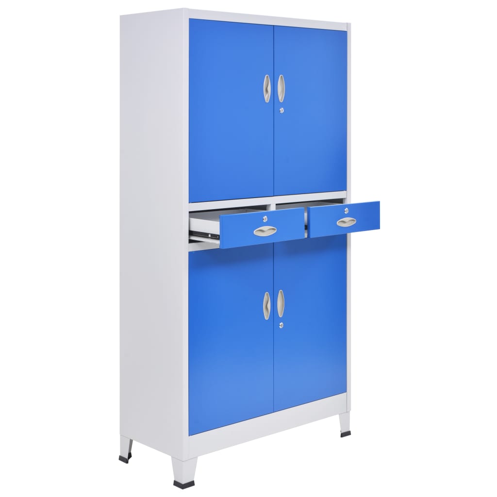 Office Cabinet with 4 Doors Metal 90x40x180 cm Grey and Blue