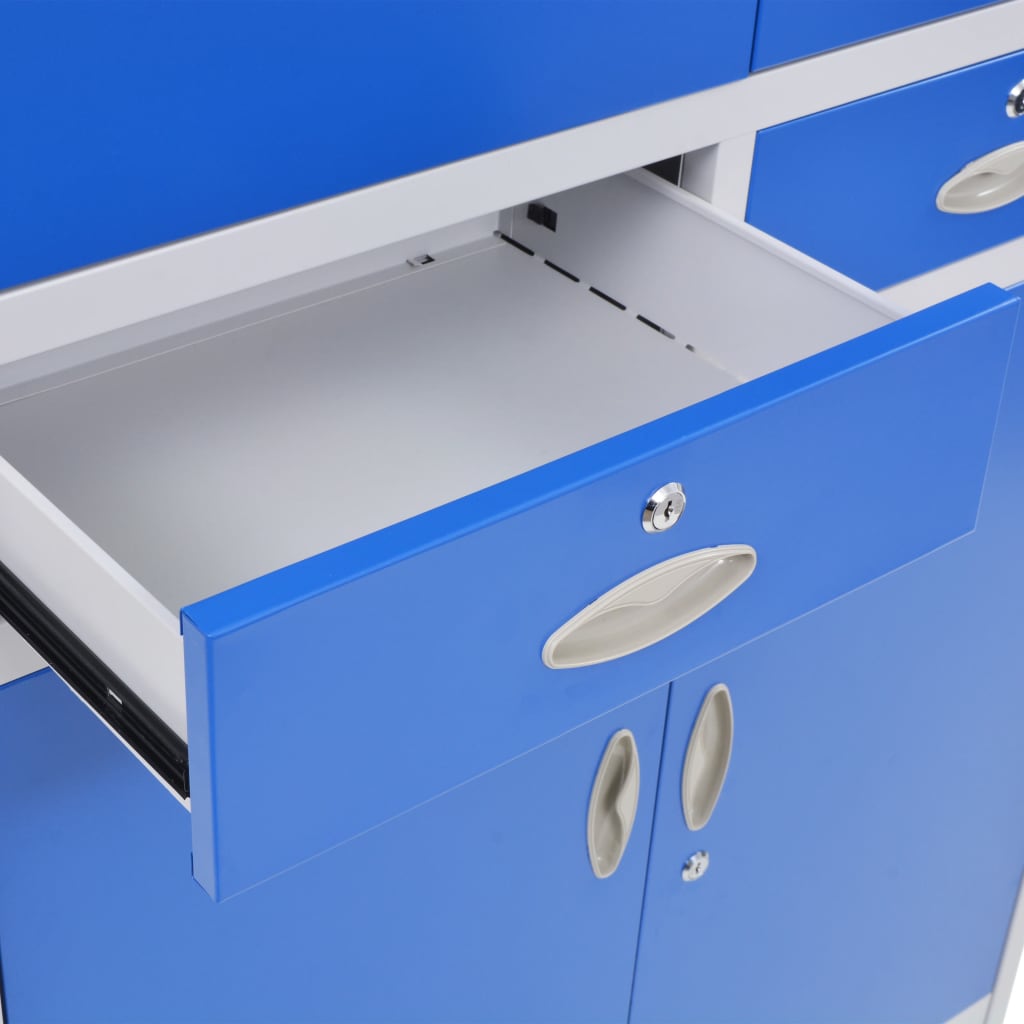 Office Cabinet with 4 Doors Metal 90x40x180 cm Grey and Blue