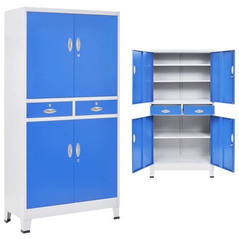 Office Cabinet with 4 Doors Metal 90x40x180 cm Grey and Blue