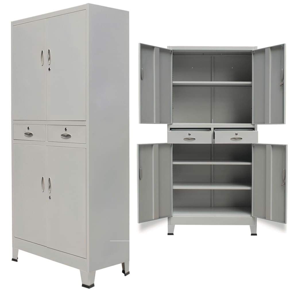 vidaxl45- Office Cabinet with 4 Doors Steel 90x40x180 cm Grey