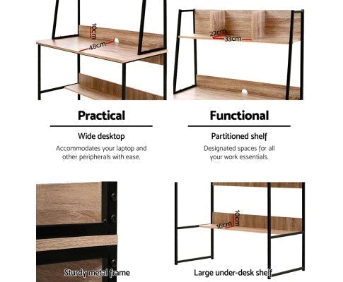 Office Computer Desk Study Table Workstation Bookshelf Storage Oak