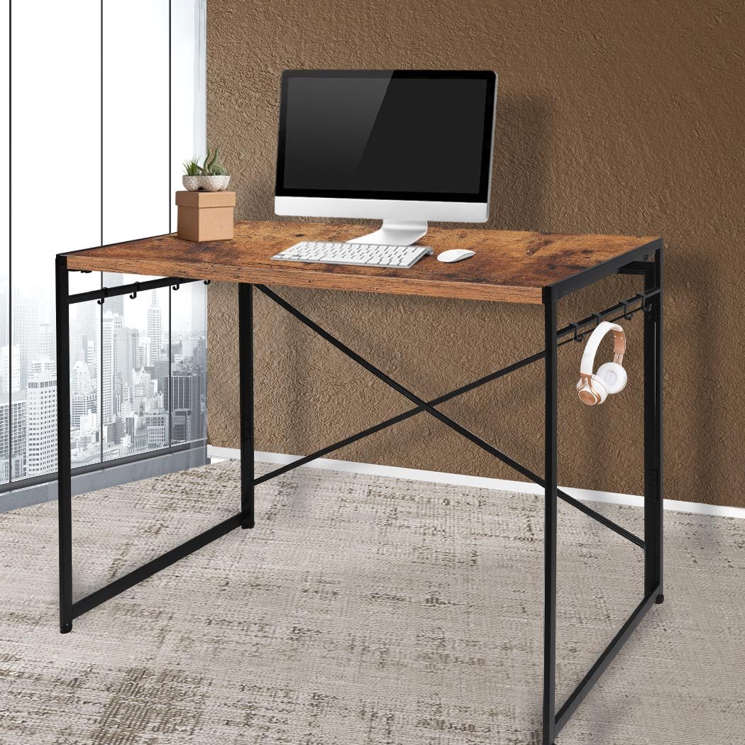 Office & Study Office Desk Computer Work Student Study Metal Foldable Home Table Oak