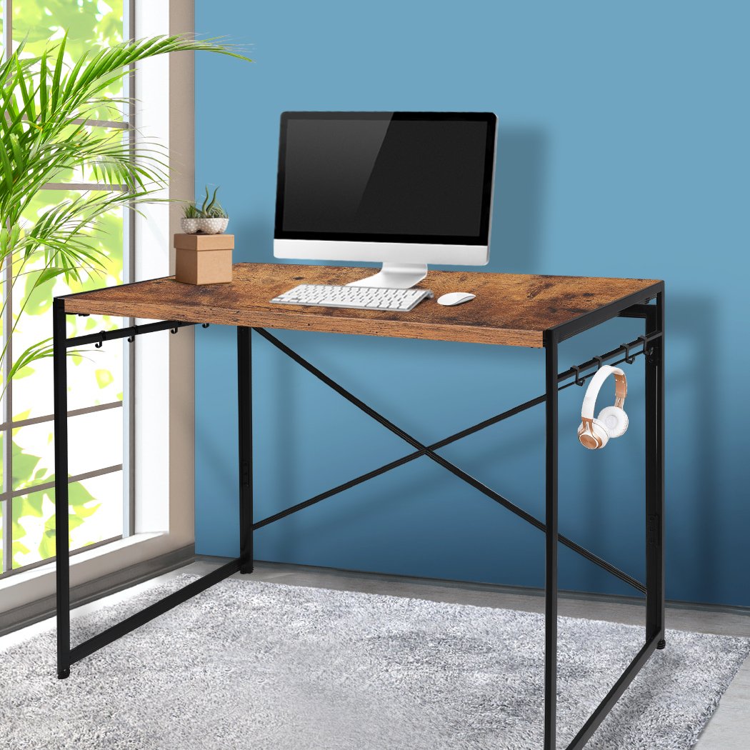 Office & Study Office Desk Computer Work Student Study Metal Foldable Home Table Oak