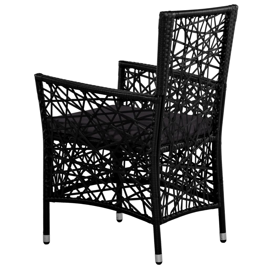 Outdoor Chairs 2 pcs with Cushions Poly Rattan Black