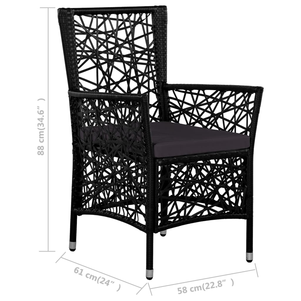 Outdoor Chairs 2 pcs with Cushions Poly Rattan Black