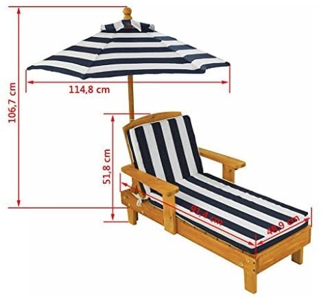 Outdoor Chaise With Umbrella And Navy Stripe Cushion For Kids