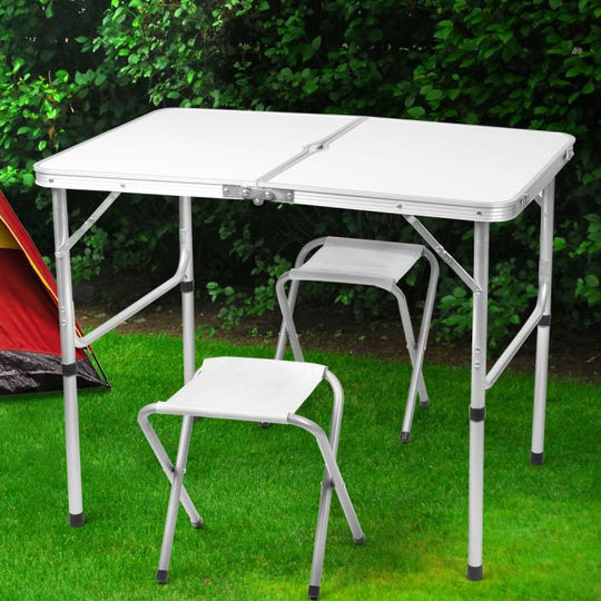 Outdoor Foldable Camping Table Chair Set-Silver