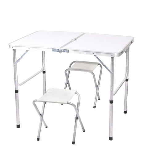 Outdoor Foldable Camping Table Chair Set-Silver