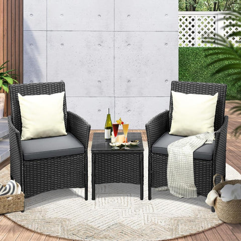 Outdoor Furniture 3 Piece Wicker Bistro Set Patio Chairs Table Garden