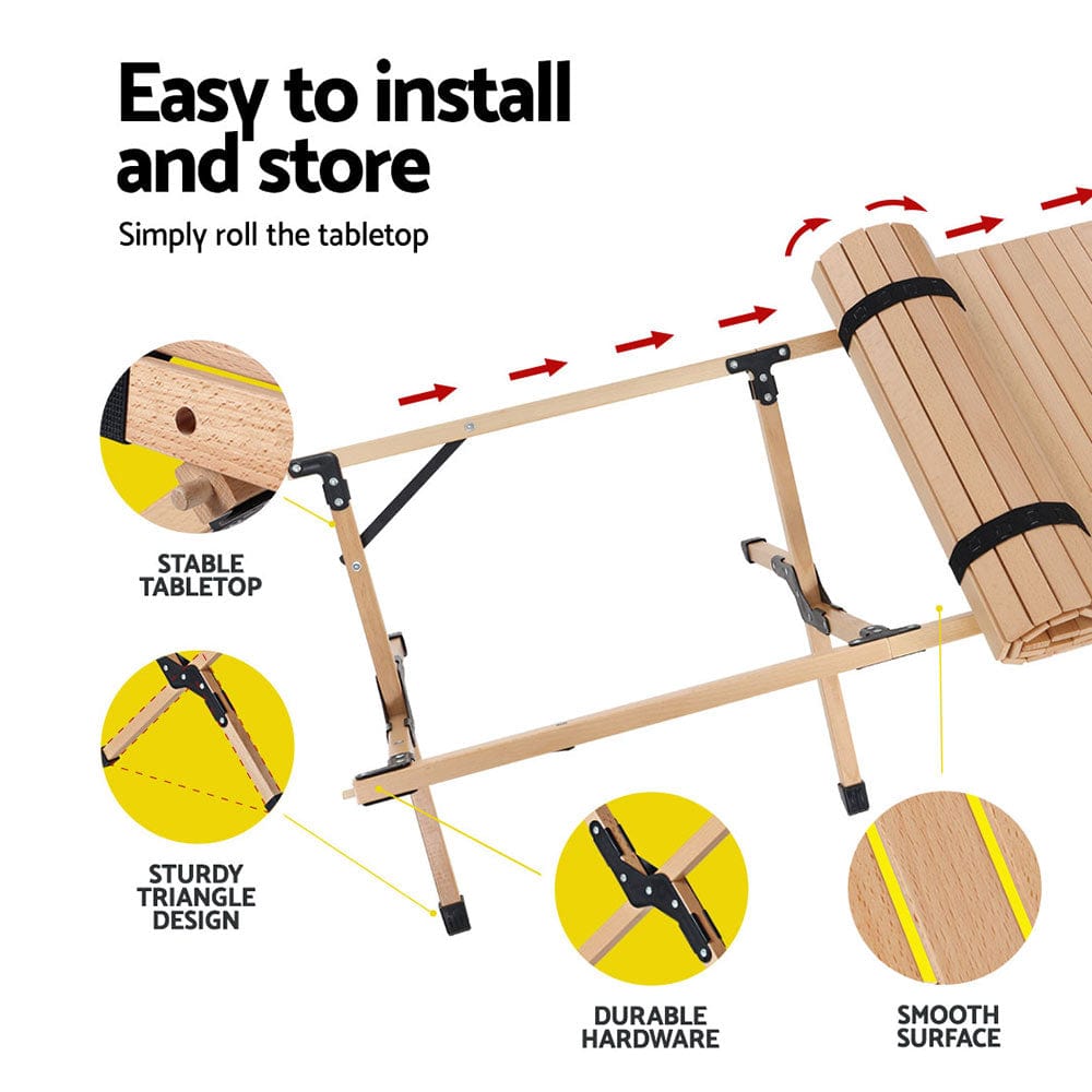 Outdoor Furniture Picnic Table And Chairs Camping Wooden Egg Roll Portable Desk