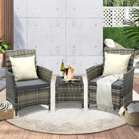 Outdoor Furniture Setting 3 Piece Wicker Bistro Set Patio Chairs Table
