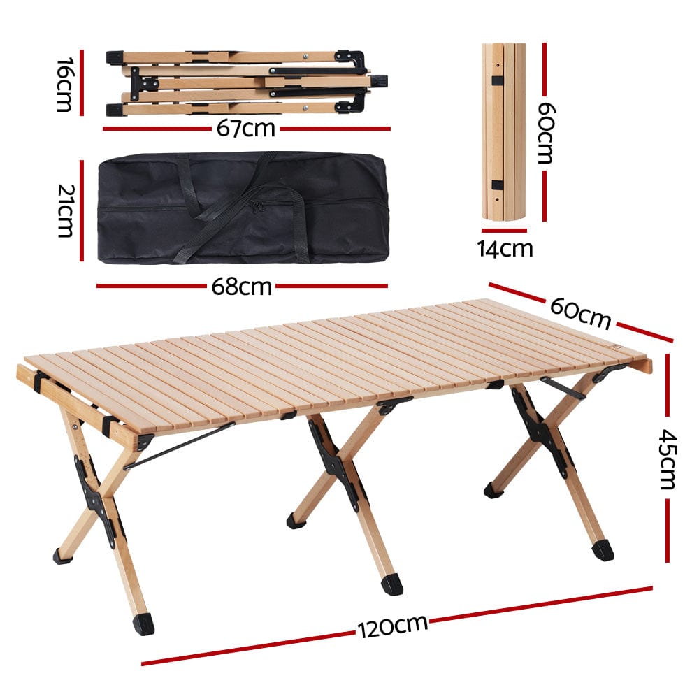 Outdoor Furniture Wooden Egg Roll Picnic Table Camping Desk 120Cm