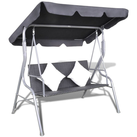 Outdoor Hanging Rattan Swing Chair with a Canopy Black
