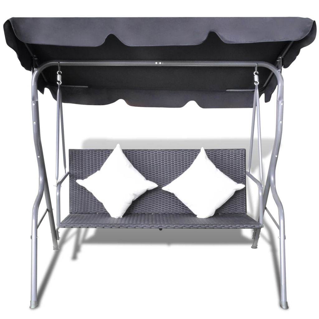 Outdoor Hanging Rattan Swing Chair with a Canopy Black