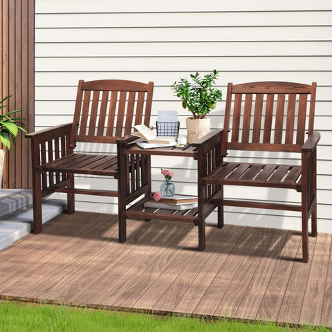 Outdoor Wooden Chair Garden Bench 2 Seat & Table Loveseat Patio Furniture