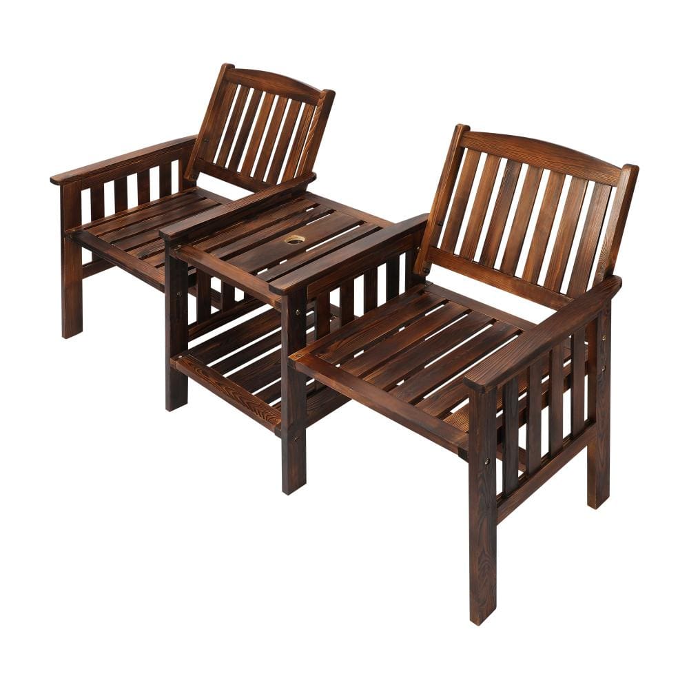 Outdoor Wooden Chair Garden Bench 2 Seat & Table Loveseat Patio Furniture