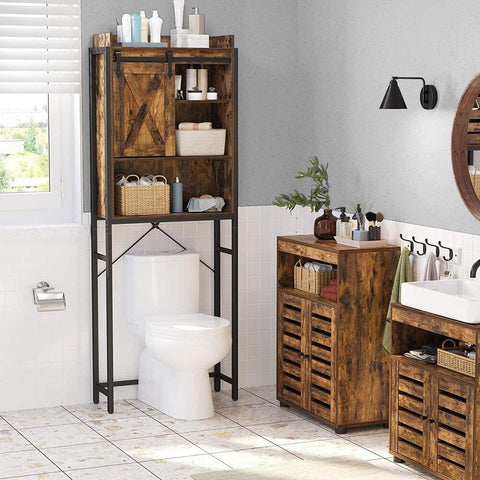 Over-the-Toilet Storage Bathroom Organiser Rack Rustic Brown & Black