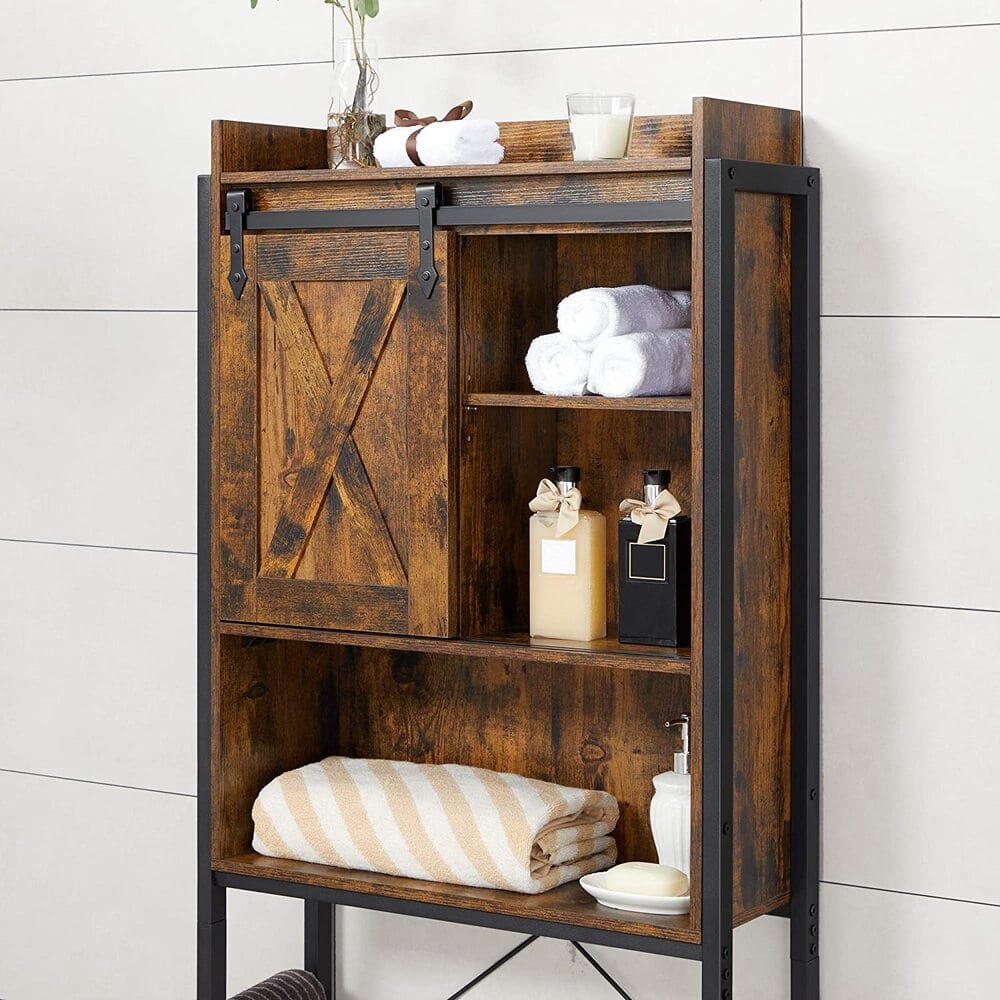 Over-the-Toilet Storage Bathroom Organiser Rack Rustic Brown & Black