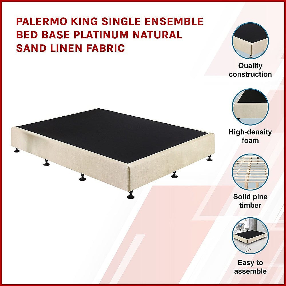 Palermo King Single Ensemble Bed Base Platinum Natural Sand Linen Fabric