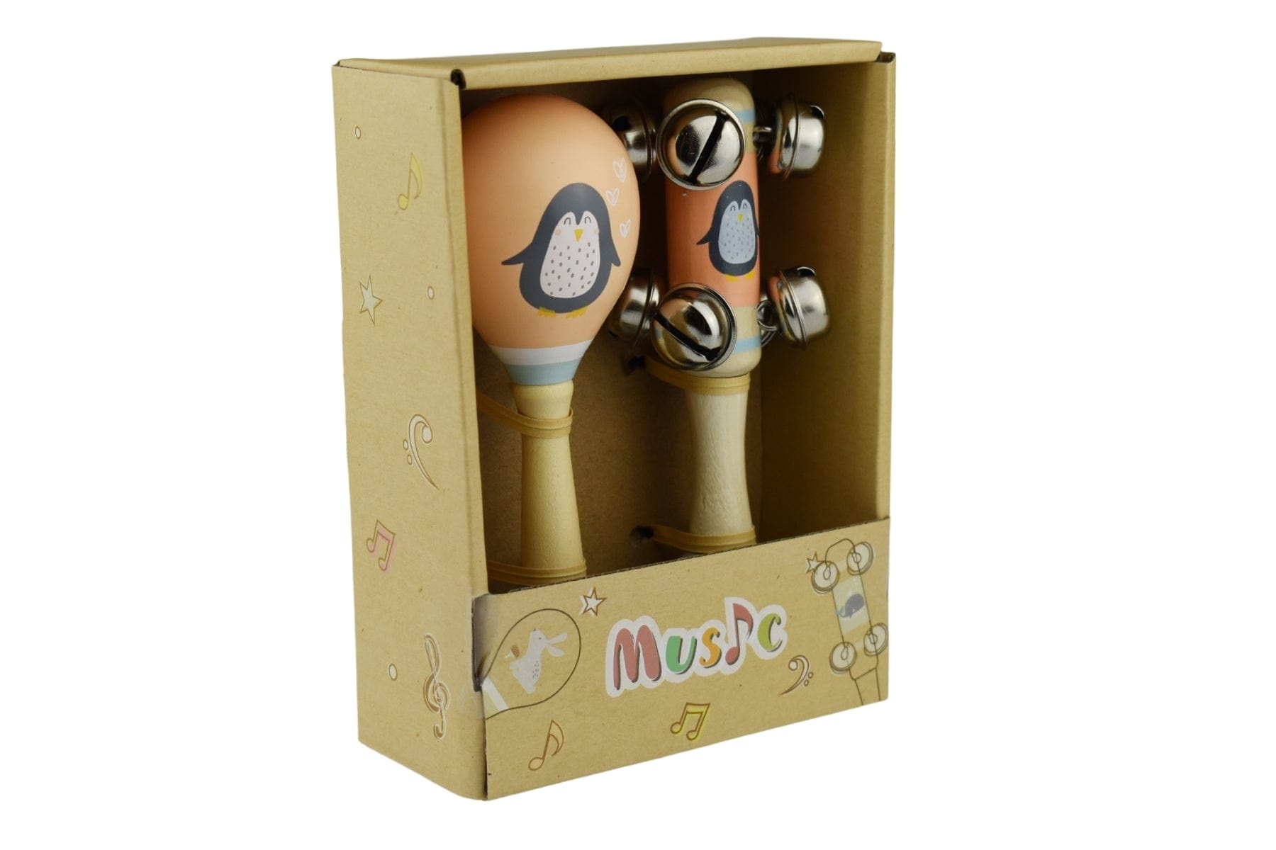 Penguin Wooden Maraca & Bell Stick Set