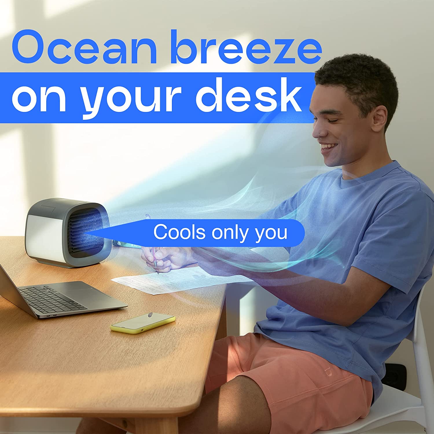 Personal Portable Air Cooler and Humidifier, with USB Connectivity and LED Light, Grey