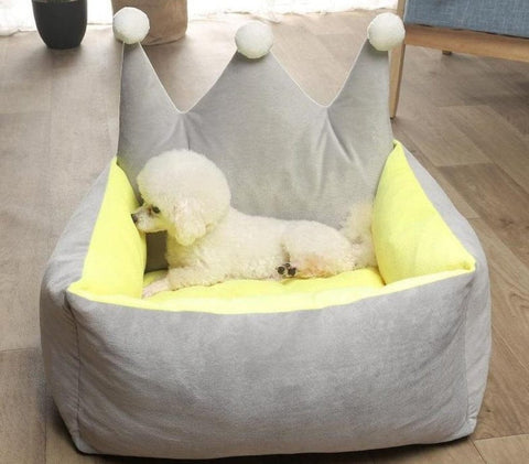 Pet Bed Crown Shape L Grey Yellow