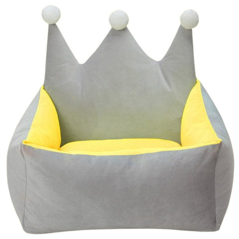 Pet Bed Crown Shape L Grey Yellow