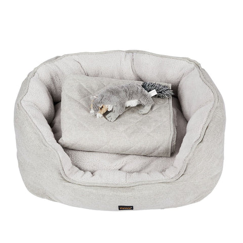 Pet Bed Set Dog Cat Quilted Blanket Beige L