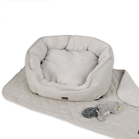 Pet Bed Set Dog Cat Quilted Blanket Beige M