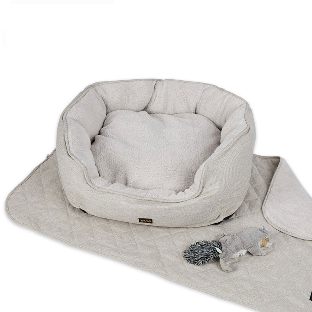 Pet Bed Set Pet Bed Set Dog Cat Quilted Blanket Beige XL