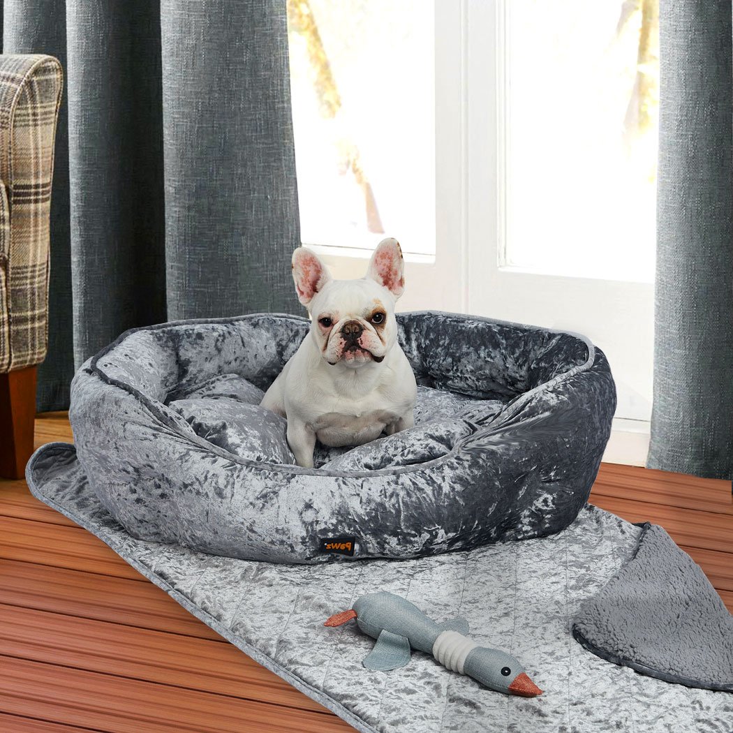 Pet Bed Set Pet Bed Set Dog Cat Quilted Blanket Grey M
