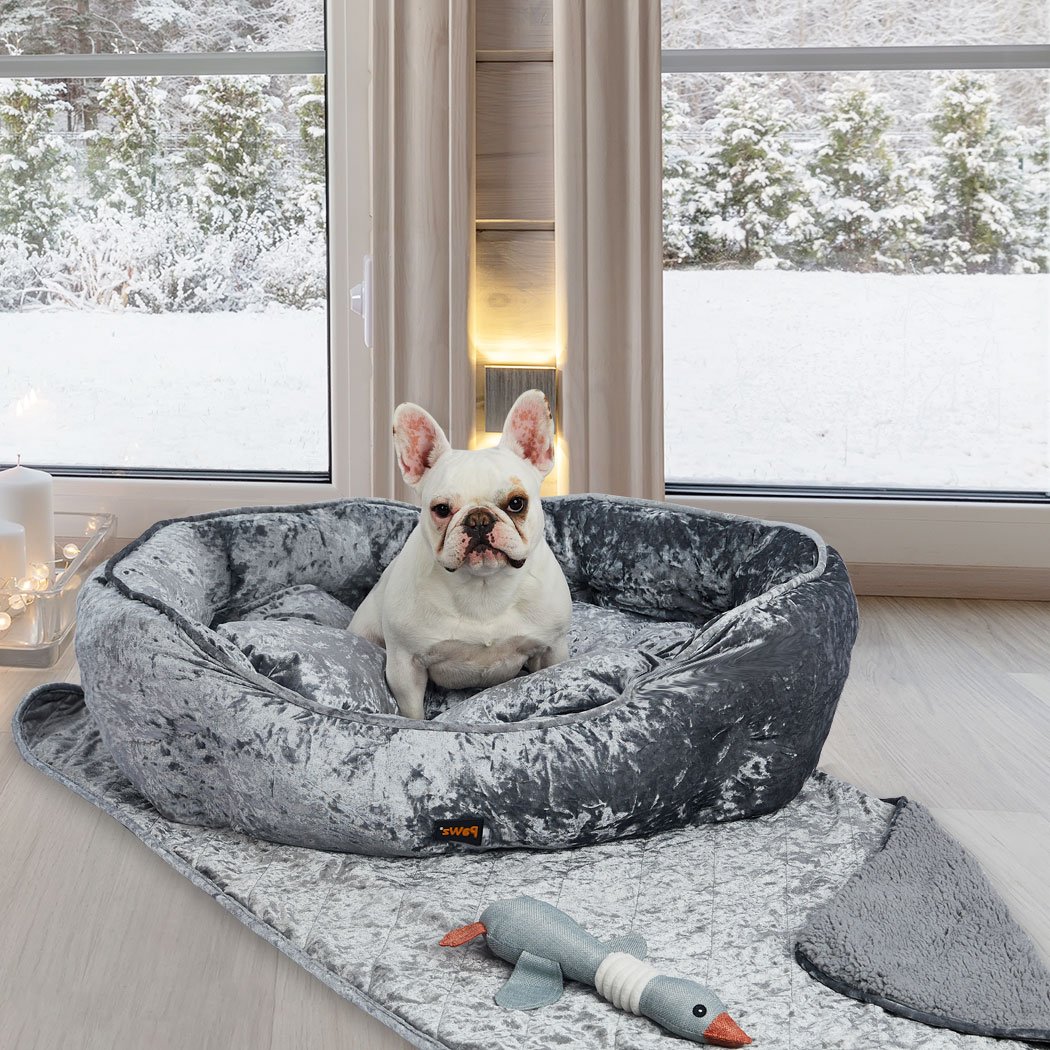 Pet Bed Set Pet Bed Set Dog Cat Quilted Blanket Grey M
