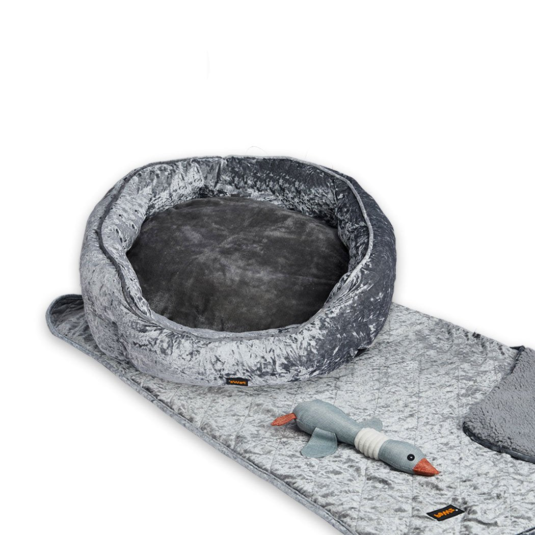 Pet Bed Set Pet Bed Set Dog Cat Quilted Blanket Grey M