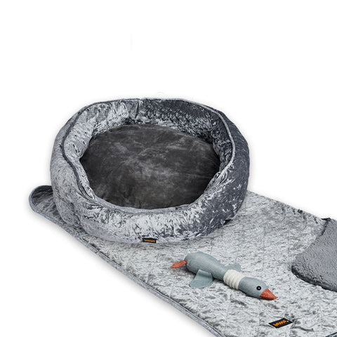 Pet Bed Set Dog Cat Quilted Blanket Grey M