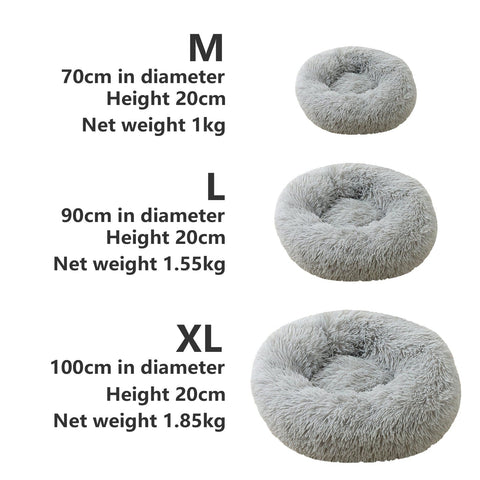 Pet Dog Bedding, Plush Round Comfortable Nest, Light Grey, Large 90Cm