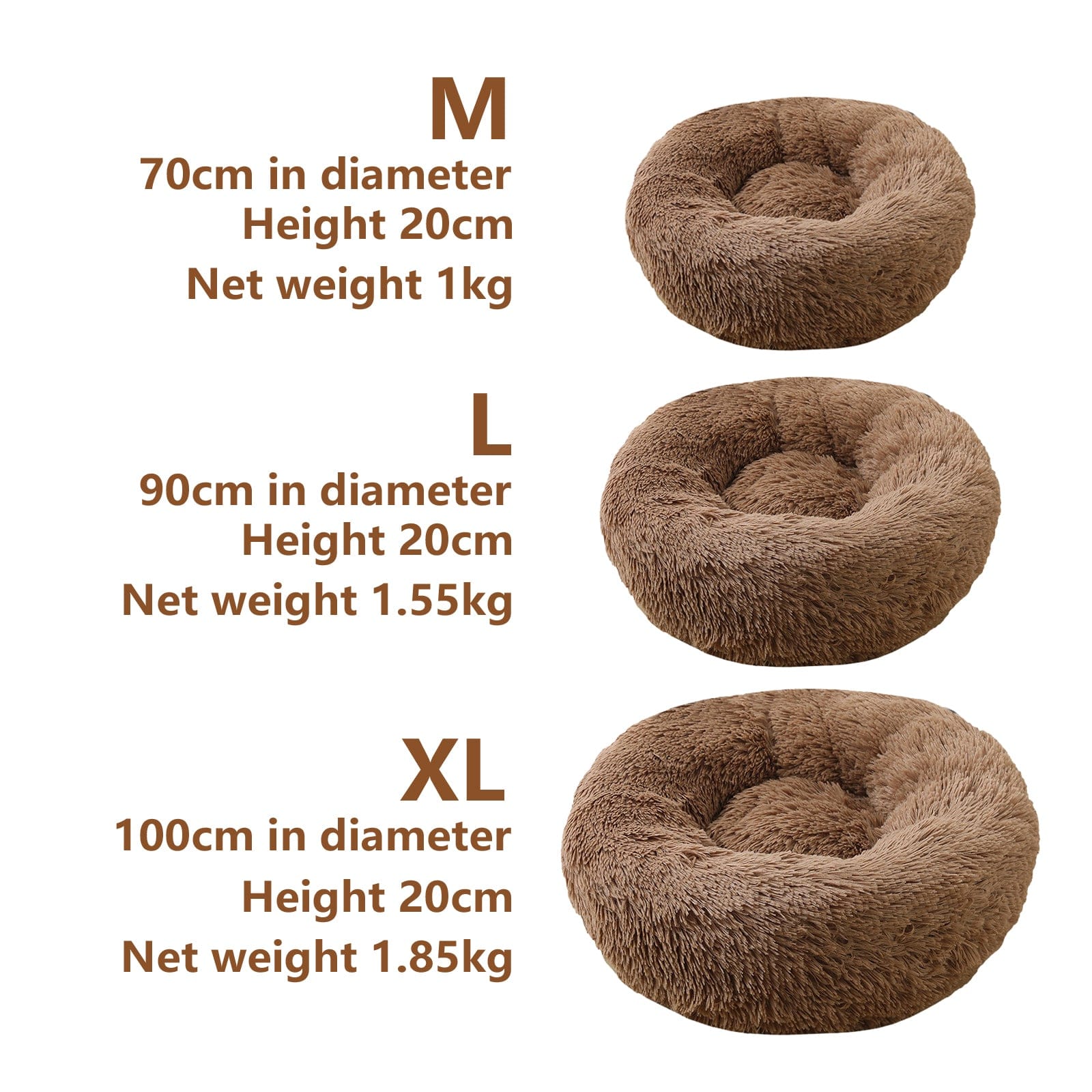 Pet Dog Bed Bedding Warm Plush Round Soft Dog Nest Light Coffee  XL 100cm