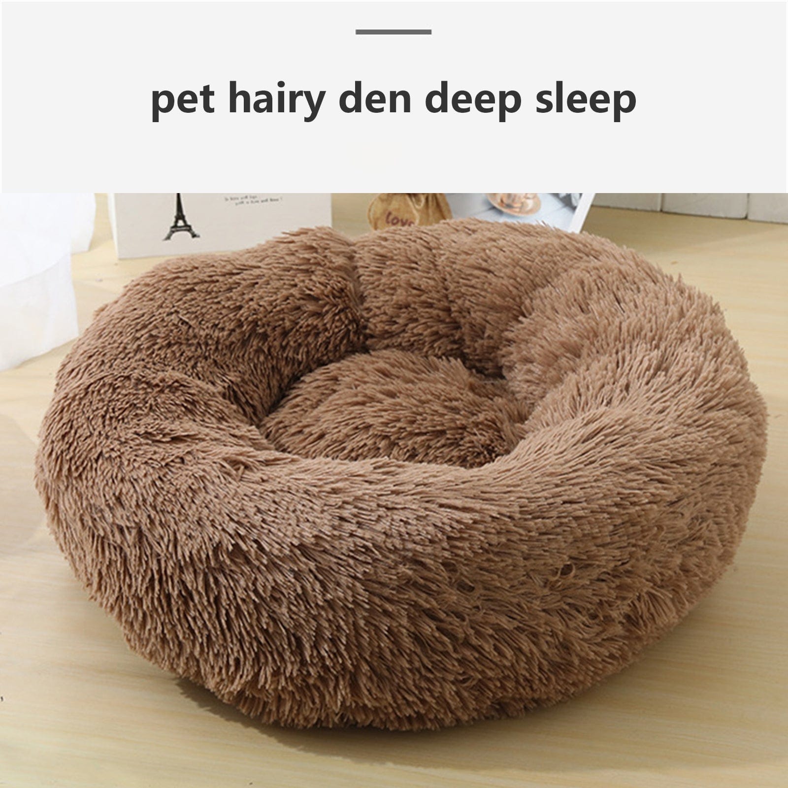 Pet Dog Bed Bedding Warm Plush Round Soft Dog Nest Light Coffee  XL 100cm