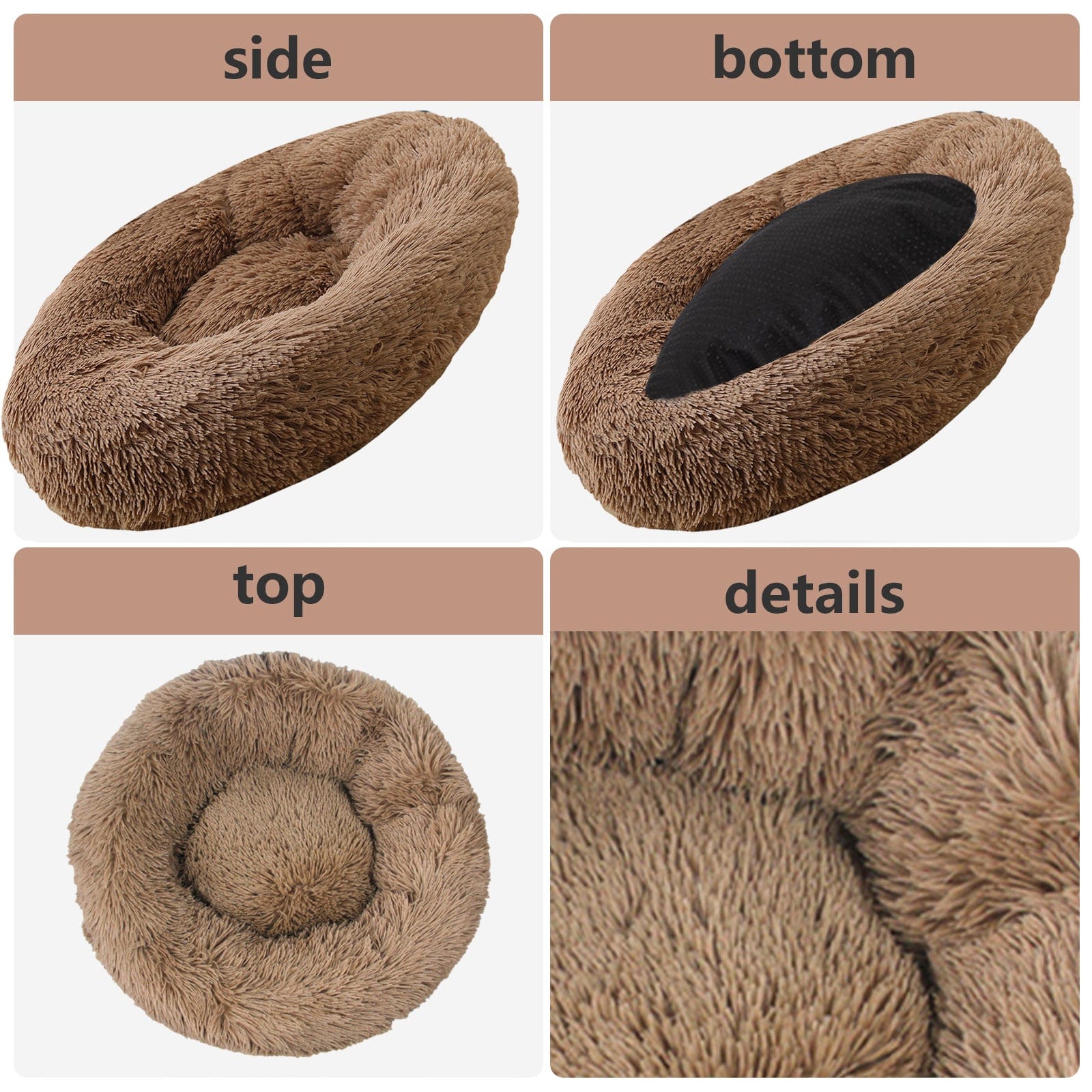 Pet Dog Bed Bedding Warm Plush Round Soft Dog Nest Light Coffee  XL 100cm