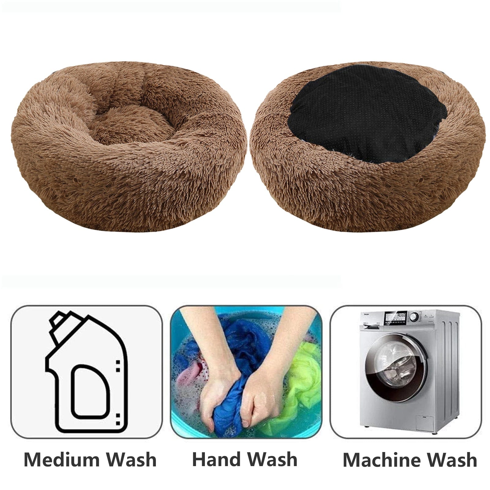 Pet Dog Bedding Warm Plush Round Comfortable Dog Nest Light Coffee Large 90cm