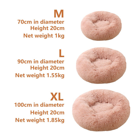 Pet Dog Bedding, Plush Round Comfortable Nest, Pink, Large 90Cm