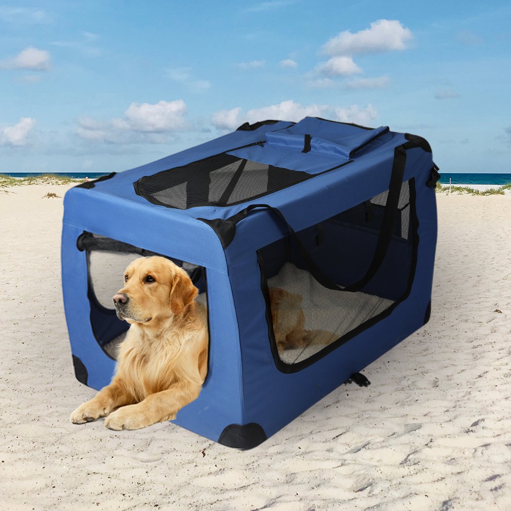 Pet Products Pet Travel Carrier Kennel Folding Soft Sided Dog Crate For Car Cage Large Black L