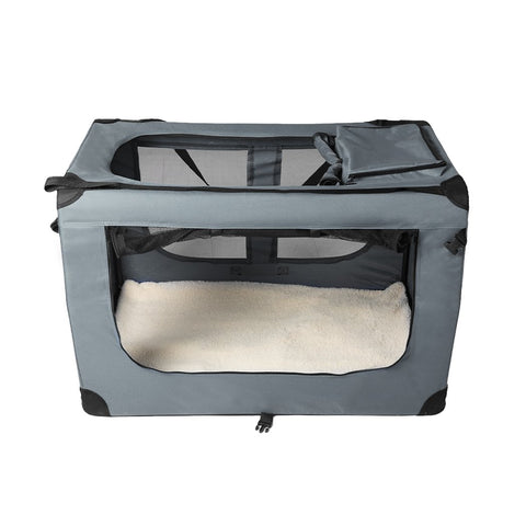 Pet Travel Carrier Kennel Folding Soft Sided Dog Crate For Car Cage Large Grey L