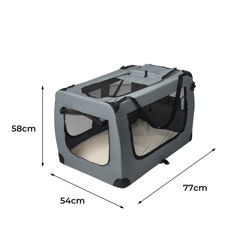 Pet Products Pet Travel Carrier Kennel Folding Soft Sided Dog Crate For Car Cage Large Grey S