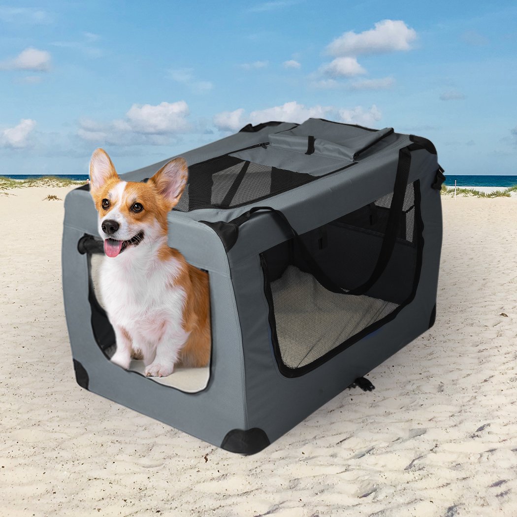 Pet Products Pet Travel Carrier Kennel Folding Soft Sided Dog Crate For Car Cage Large Grey S